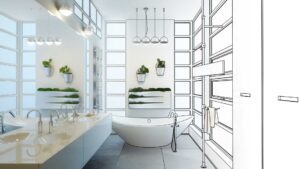 Plan pour une salle de bains en 3d